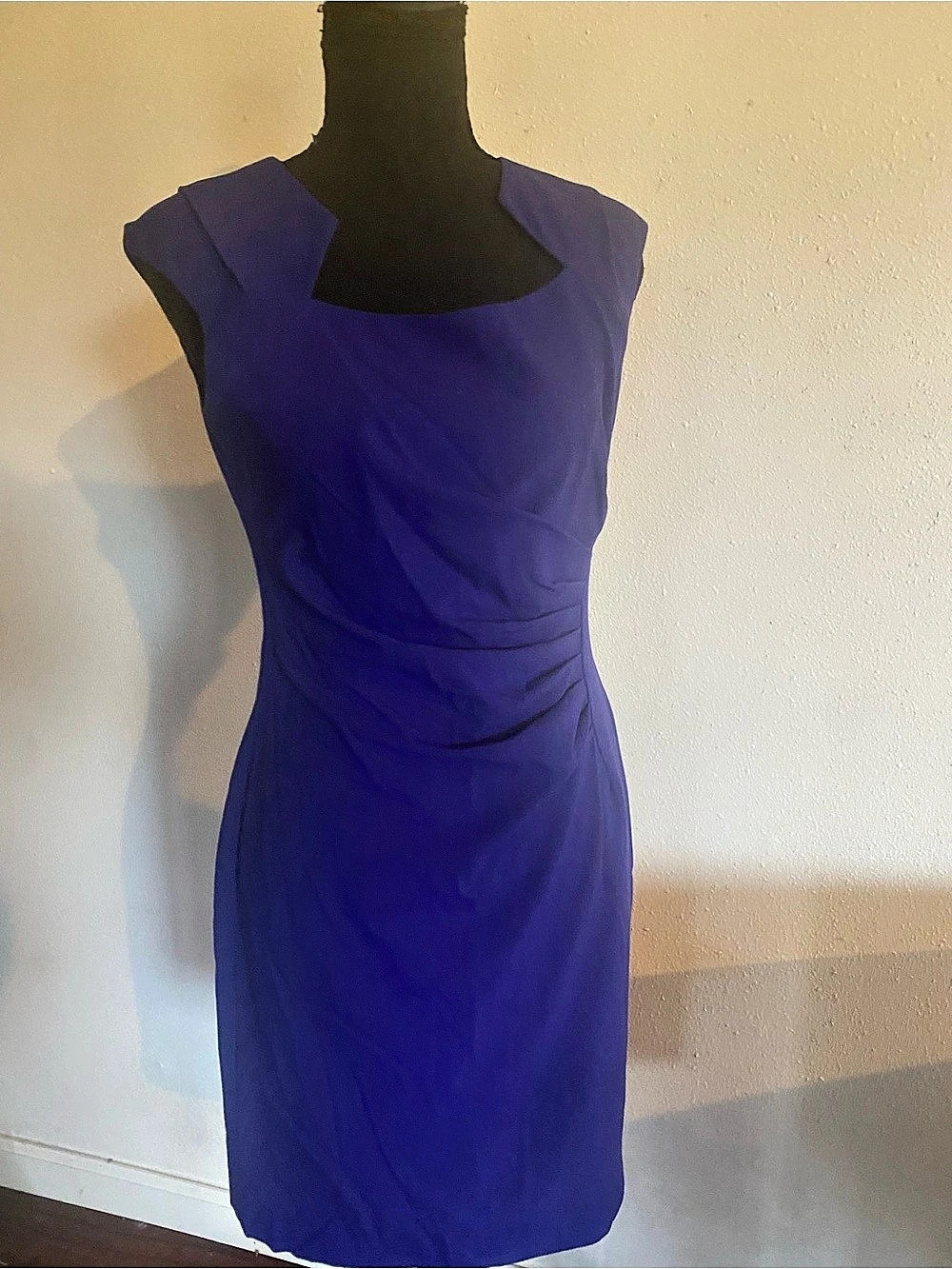 Calvin Klein Purple Horseshoe Neck Ruched Sheath Dress-S